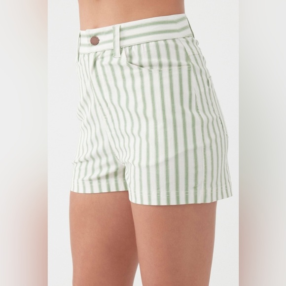 O’NEILL Sommers Knit Striped Ivory Aloe Green Shorts - Picture 3 of 7